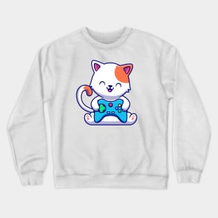 Cute Cat Gaming With Game Console Crewneck Sweatshirt